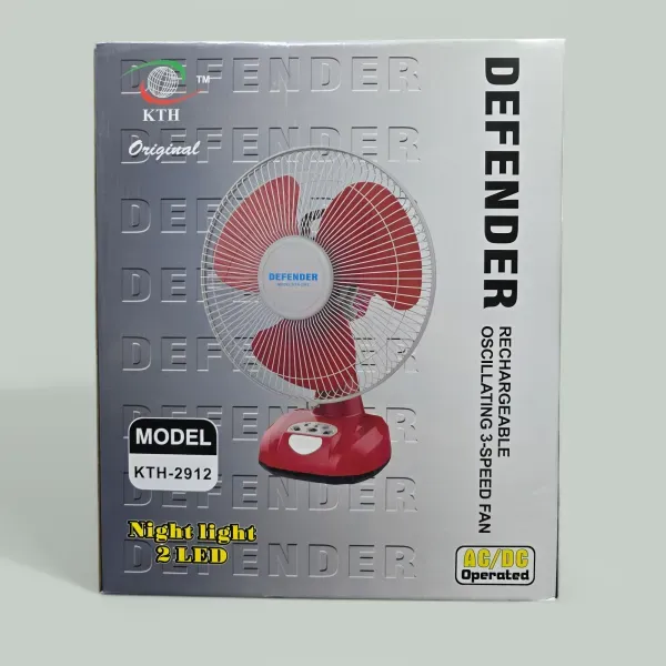 Defender 2912 Rechargeable Table Fan -12 inch- Maroon (China Original)