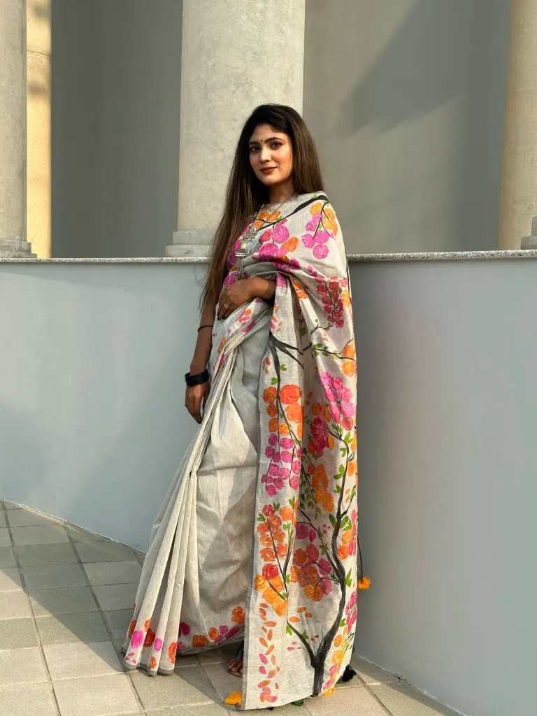 Half silk hand paint saree.