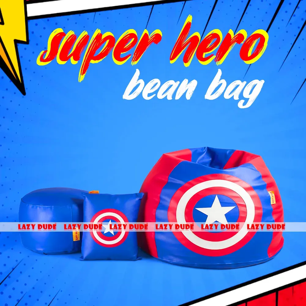 Superhero - Captain America COMBO Set Extra Large XL Size Round Pumpkin Shaped - Blue & Red - Premium Edition