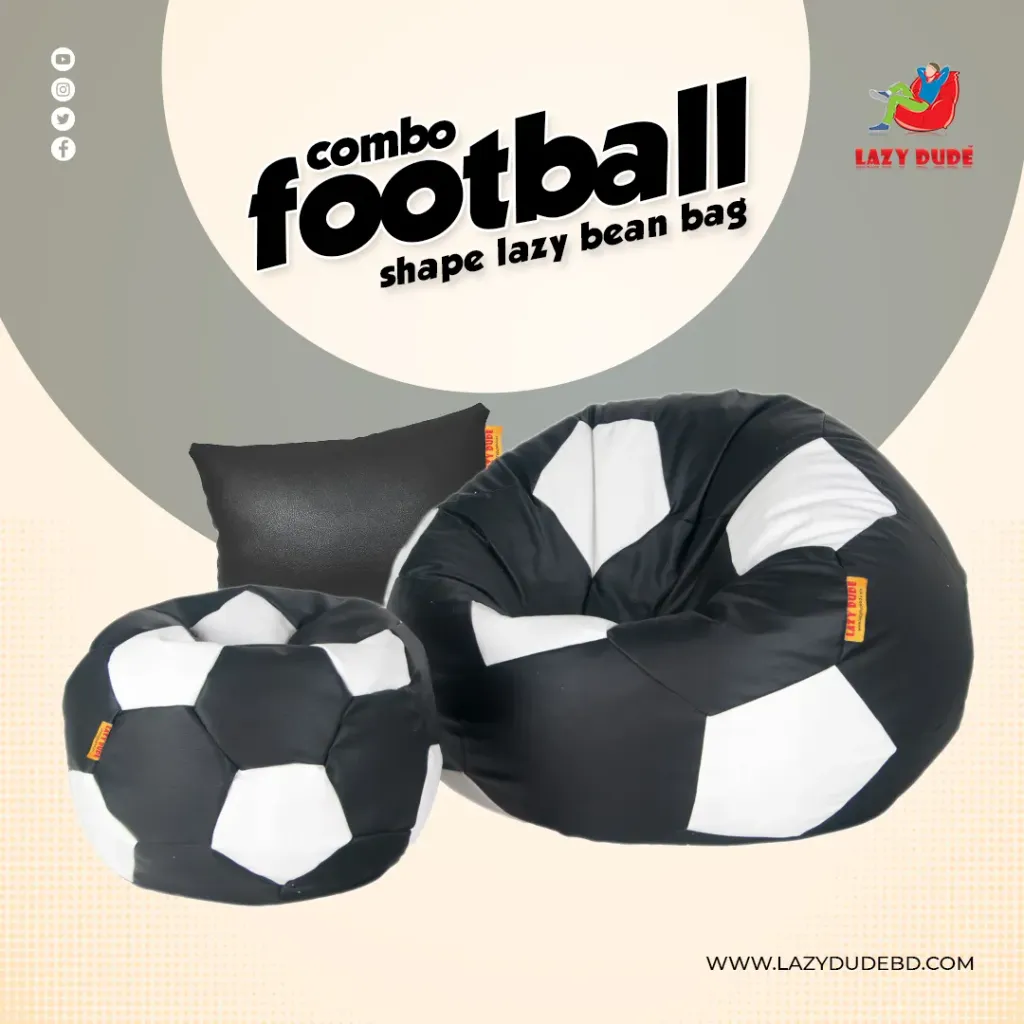Football Shape Lazy Bean Bag Combo Set - Black and White Color