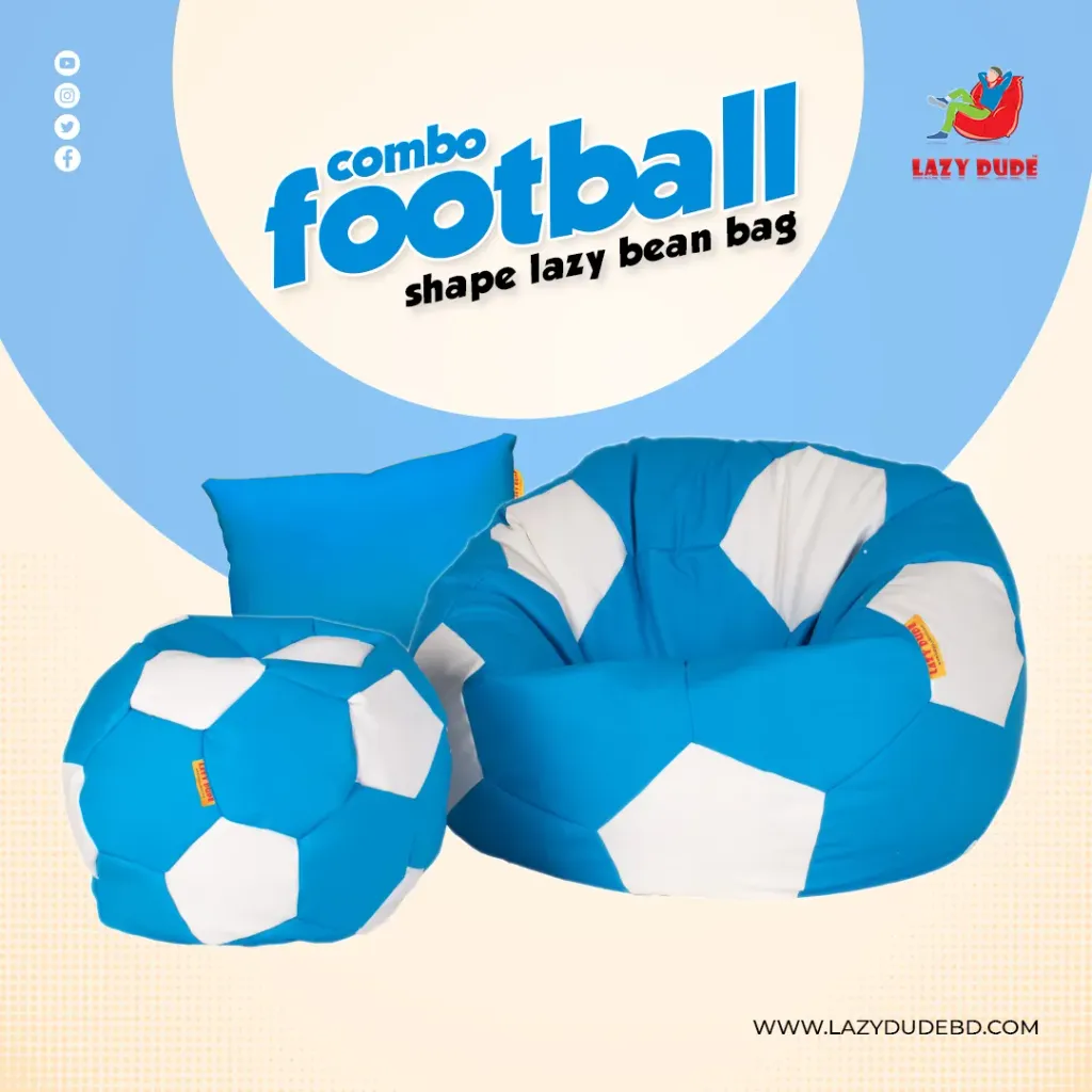 Football Shape Lazy Bean Bag Combo Set - Sky Blue and White Color