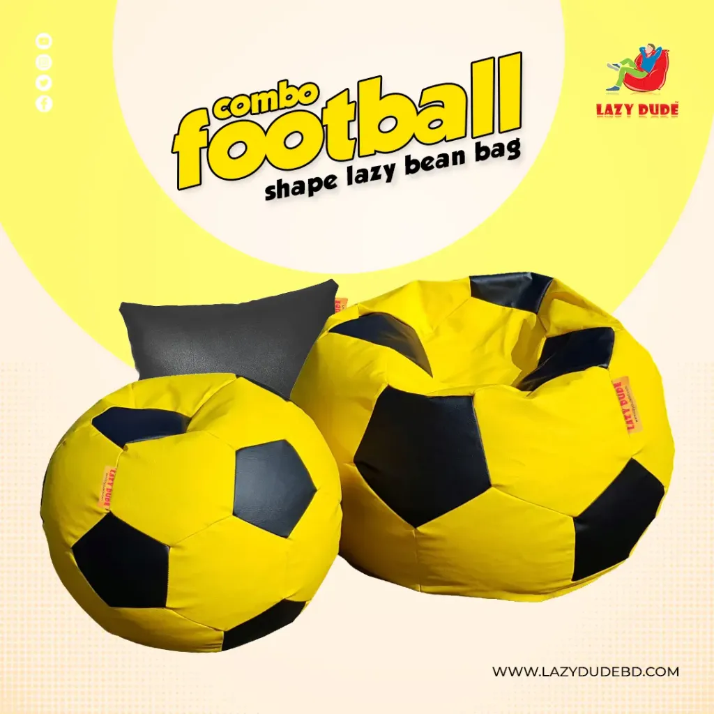 Football Shape Lazy Bean Bag Combo Set - Yellow & Black Color