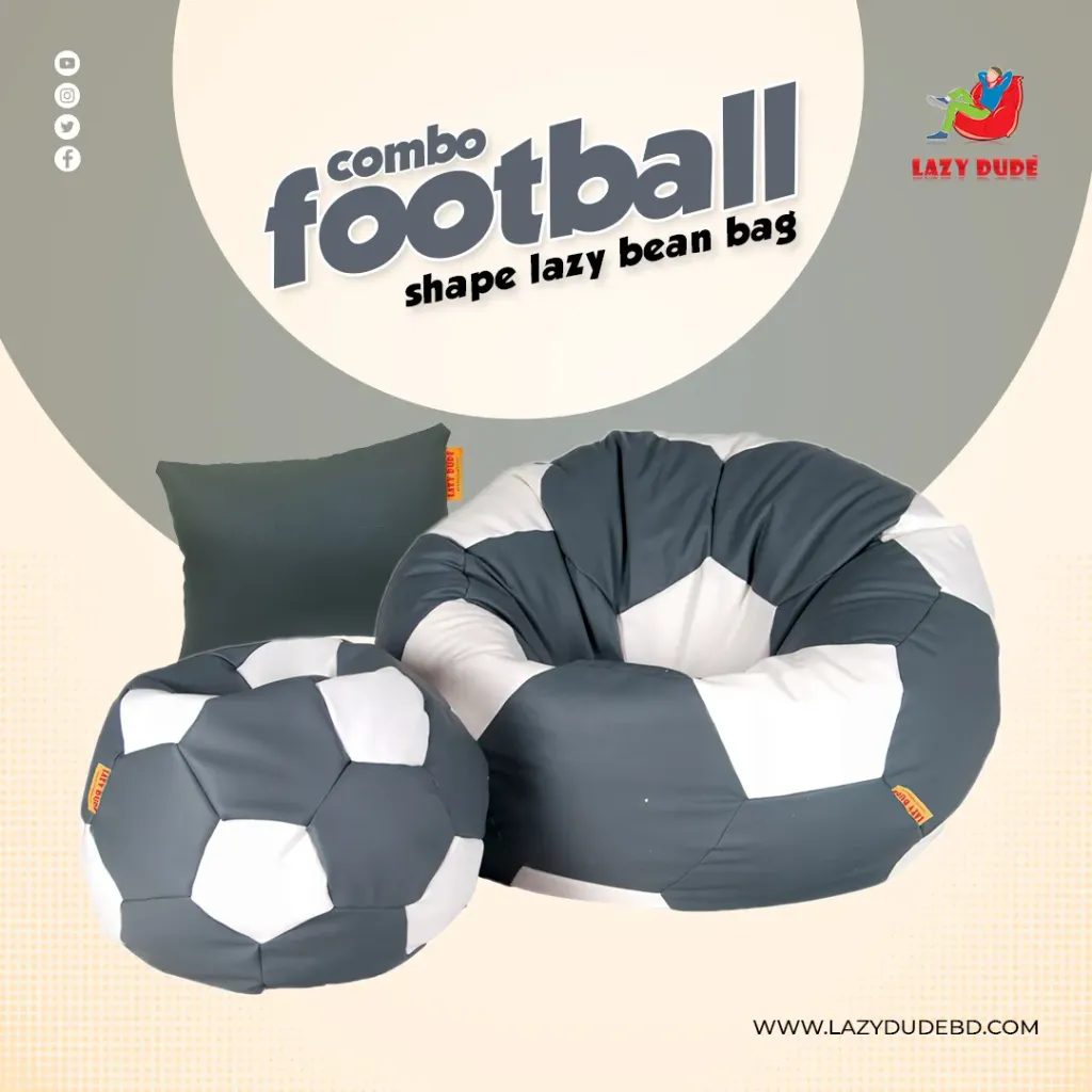 Football Shape Lazy Bean Bag Combo Set - Ash and White Color