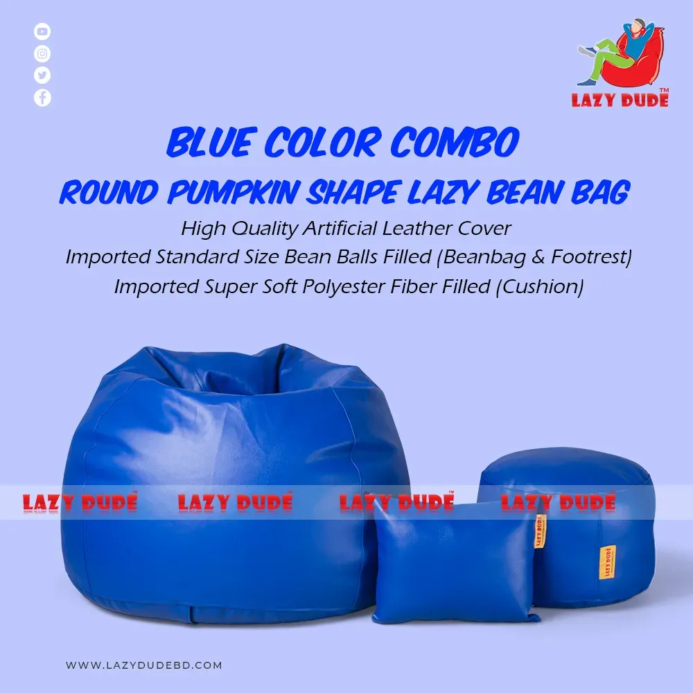 Round Pumpkin Shaped Beanbag - Blue