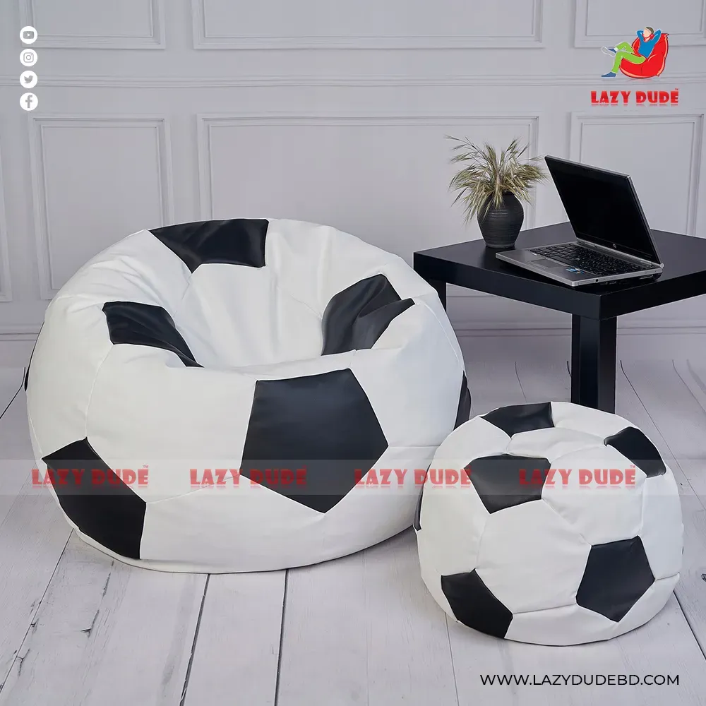 Football Shape Lazy Bean Bag Combo Set - White and Black Color