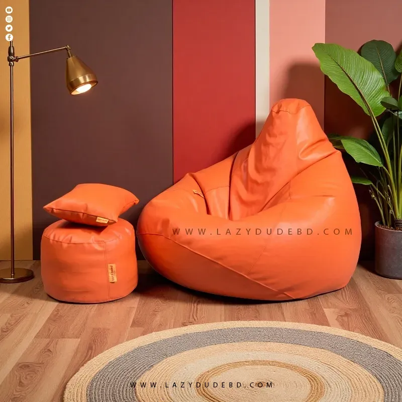 Pear cum Multiple Shaped XXL Size Lazy Bean Bag - Orange - Premium Edition 