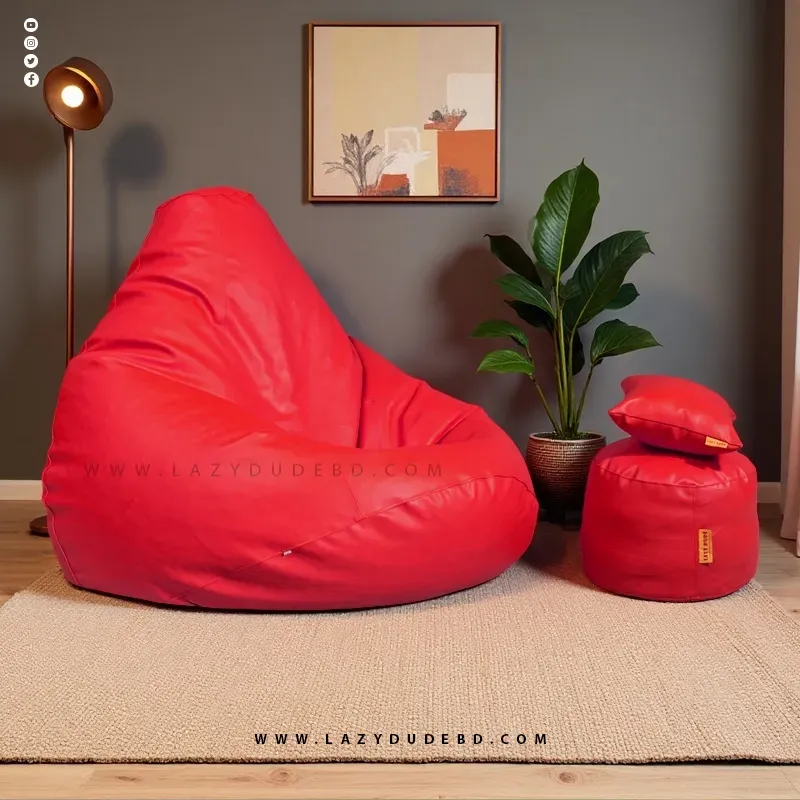 Water Drop Shaped Lazy Bean Bag - Red - Premium Edition