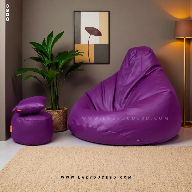 Water Drop Shaped Lazy Bean Bag - Purple - Premium Edition