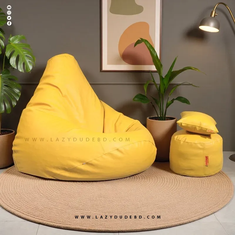 Water Drop Shaped Lazy Bean Bag - Yellow - Premium Edition