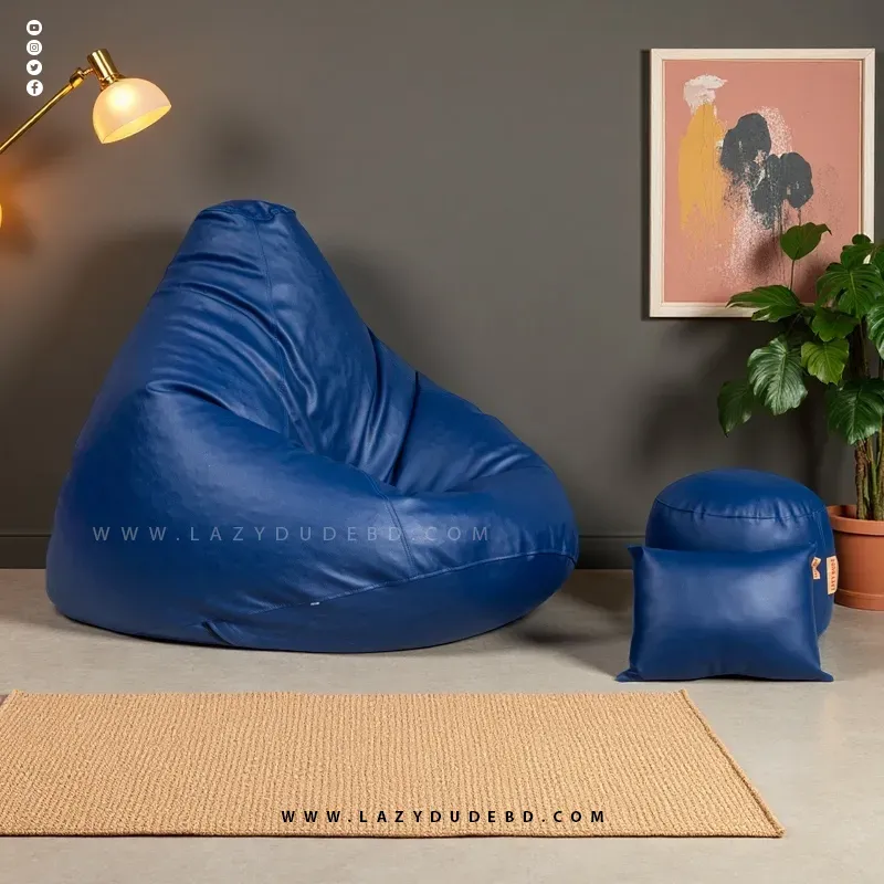 Water Drop Shaped Lazy Bean Bag - Deep Blue - Premium Edition
