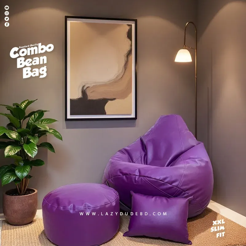 XXL Slim Fit Pear cum Multiple Shaped Lazy Bean Bag - Purple