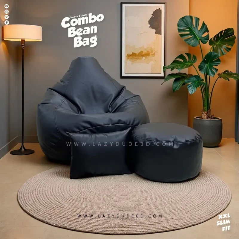 XXL Slim Fit Pear cum Multiple Shaped Lazy Bean Bag - Black