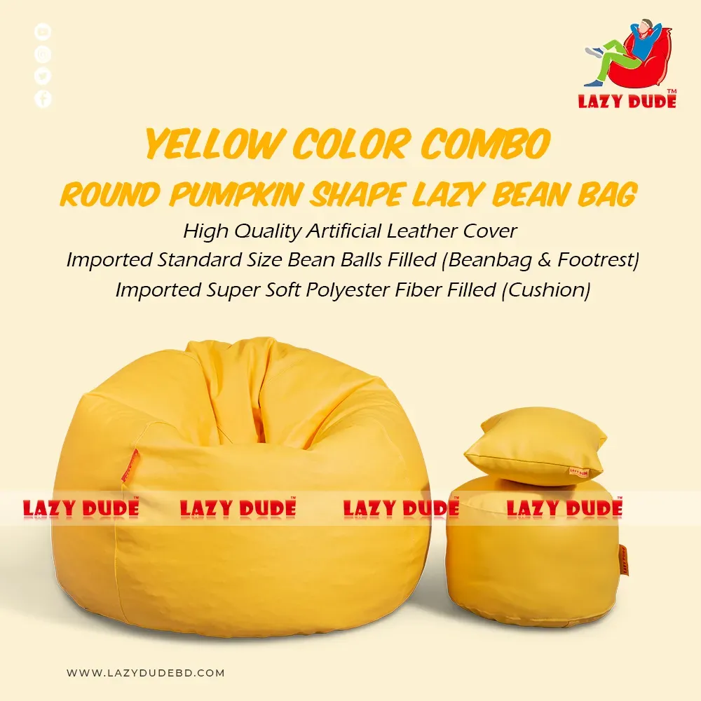 Round Pumpkin Shaped Beanbag - Yellow