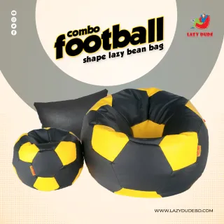 Football Shape Lazy Bean Bag Combo Set - Black and Yellow Color