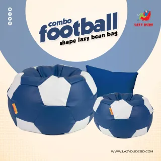 Football Shape Lazy Bean Bag Combo Set - Deep Blue and White Color