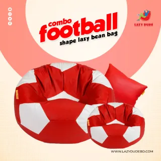 Football Shape Lazy Bean Bag Combo Set - Red and White Color