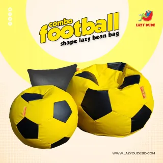 Football Shape Lazy Bean Bag Combo Set - Yellow & Black Color