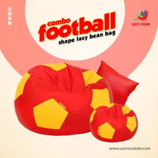 Football Shape Lazy Bean Bag Combo Set - Red and Yellow Color