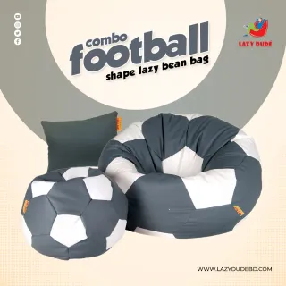 Football Shape Lazy Bean Bag Combo Set - Ash and White Color