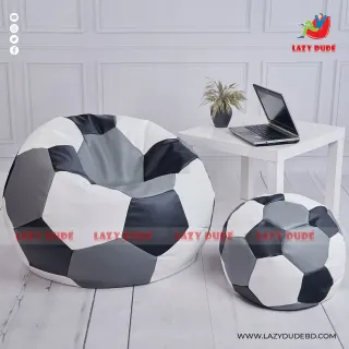 Football Shape Lazy Bean Bag Combo Set -  Ash, White & Black Color