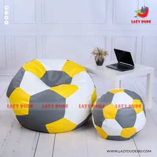 Football Shape Lazy Bean Bag Combo Set - Ash, White & Yellow Color
