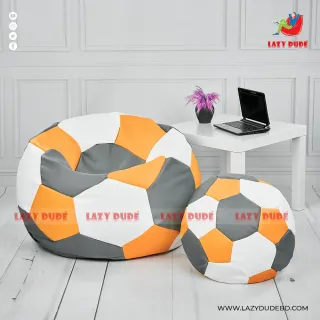 Football Shape Lazy Bean Bag Combo Set - Ash, White & Orange Color
