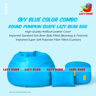 Round Pumpkin Shaped Beanbag - Sky Blue