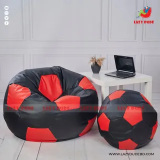 Football Shape Lazy Bean Bag Combo Set - Red & Black Color