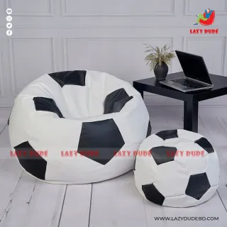 Football Shape Lazy Bean Bag Combo Set - White and Black Color