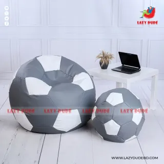 Football Shape Lazy Bean Bag Combo Set -  Ash and White Color