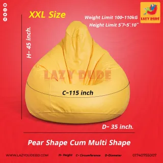 Pear cum Multiple Shaped XXL Size Lazy Bean Bag - Orange - Premium Edition 