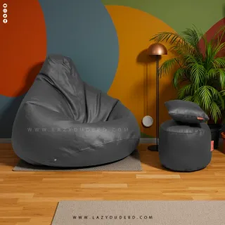 Pear cum Multiple Shaped XXL Size Lazy Bean Bag - Deep Ash - Premium Edition