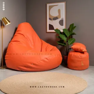 Water Drop Shaped Lazy Bean Bag - Orange - Premium Edition
