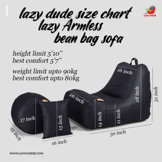 Armless Lazy Bean Bag Sofa Set - Black- Premium Edition