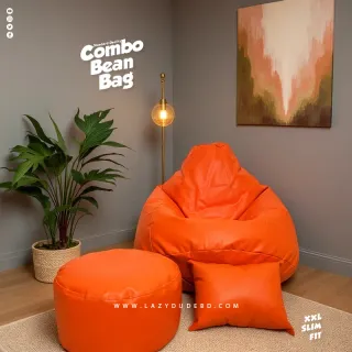 XXL Slim Fit Pear cum Multiple Shaped Lazy Bean Bag - Orange