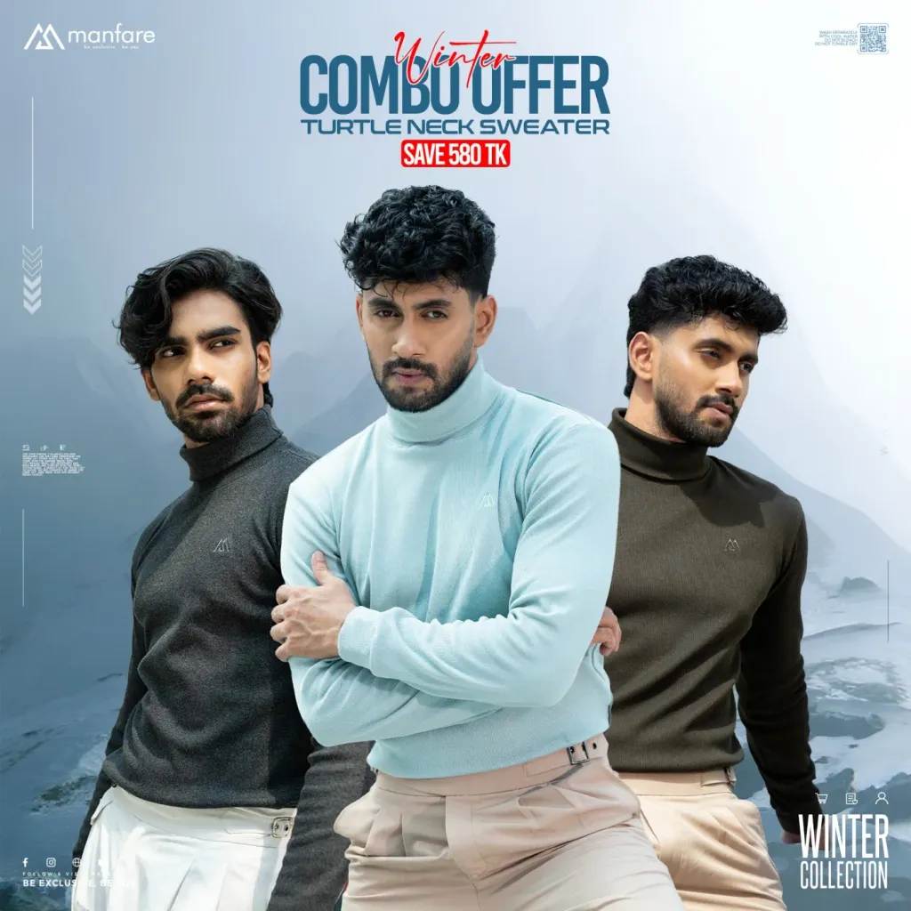 Turtle Neck Premium Rib Fabrics Sweater For Men I MF-628-C | 3 Pcs Combo Offer I Save 580tk