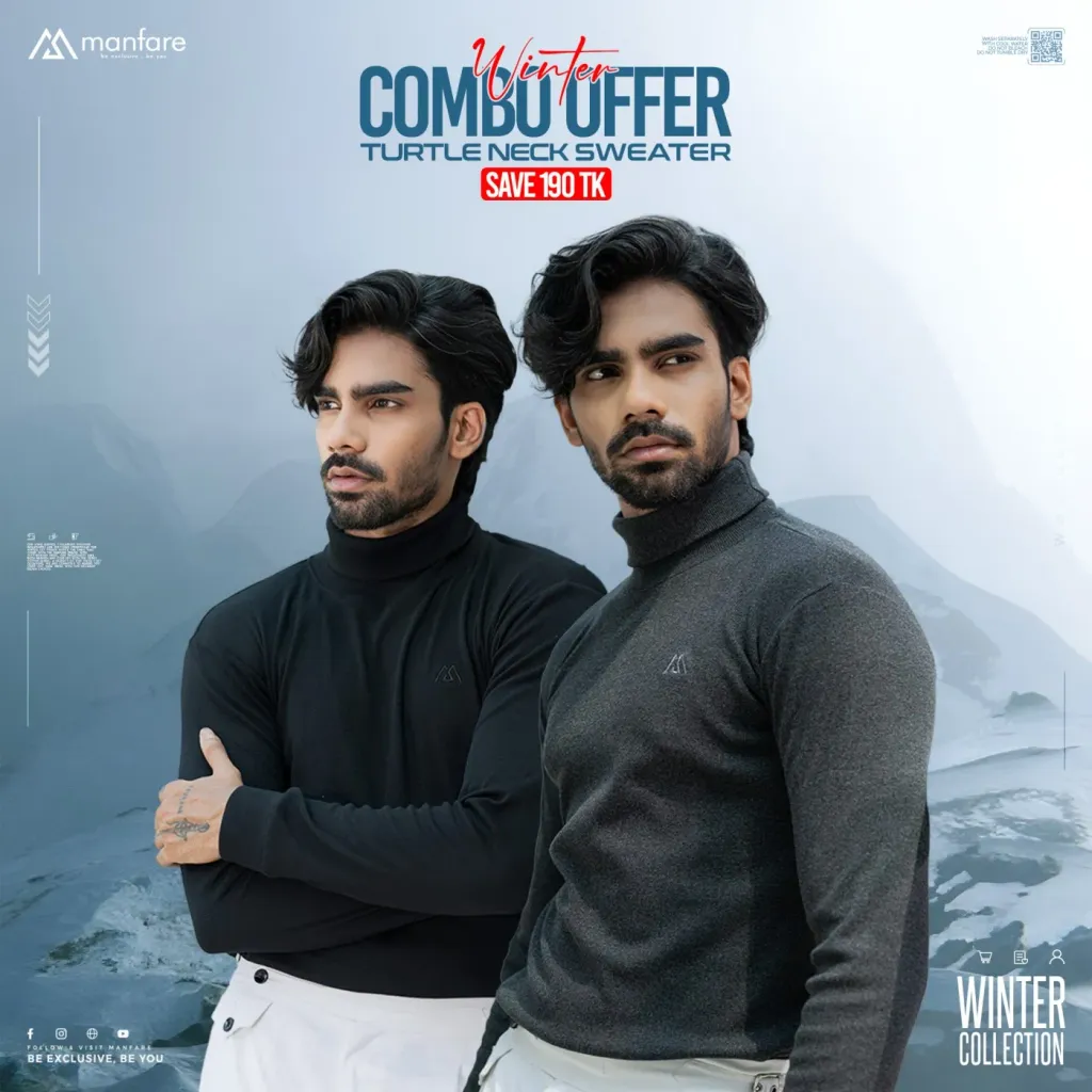 Turtle Neck Premium Rib Fabrics Sweater For Men I MF-619-C | 2 Pcs Combo Offer I Save 190tk