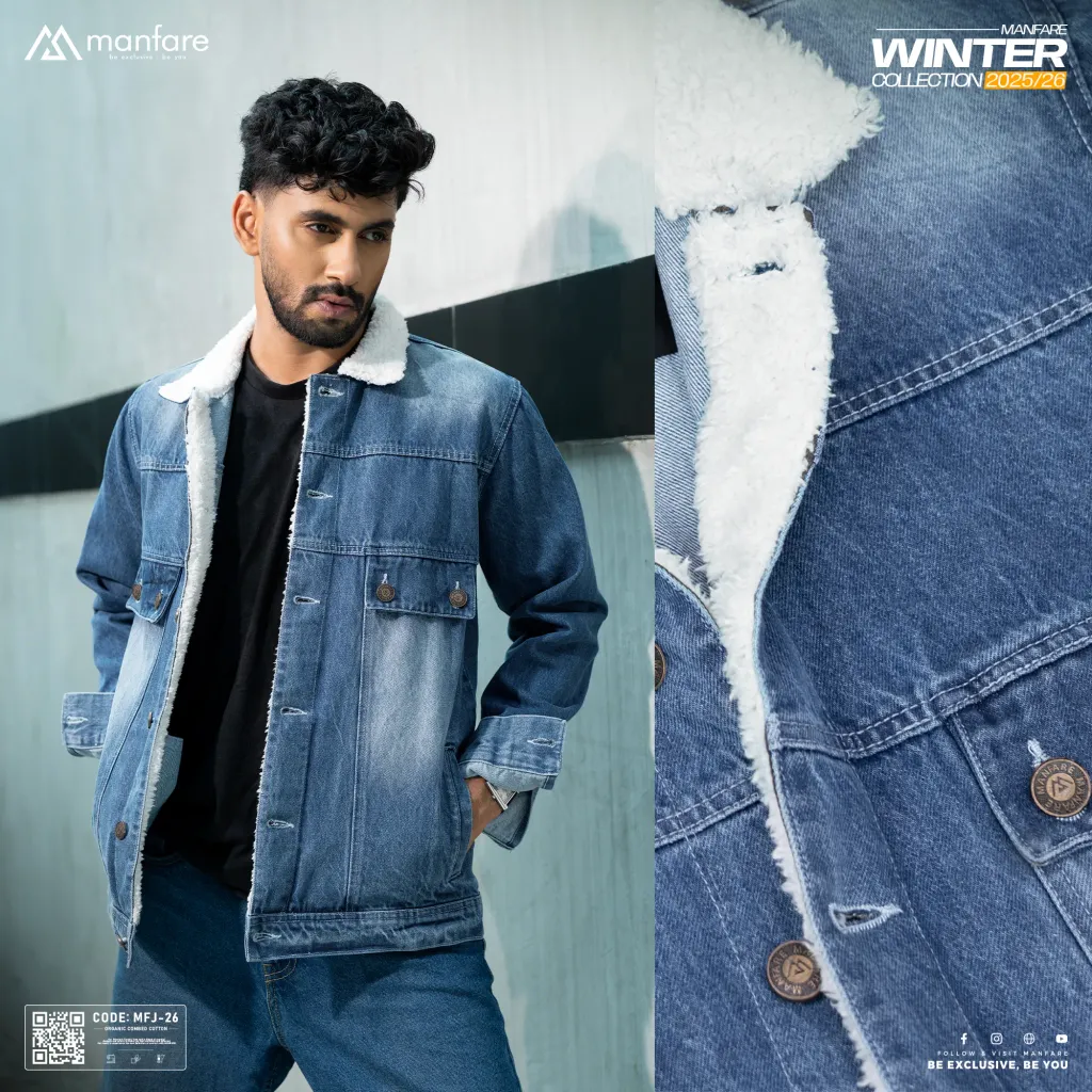 Premium Sherpa Lined Denim Jacket For Men I MFJ-26
