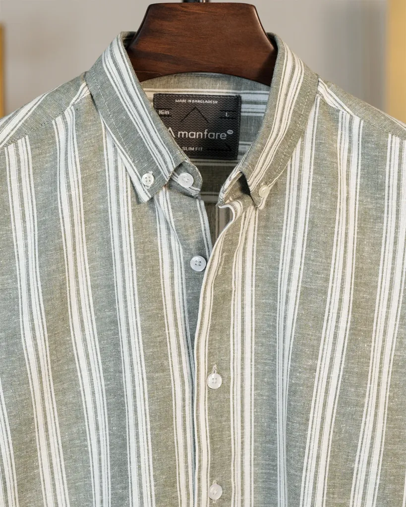 Mint Grey and White Old Money Striped Shirt | MS-284