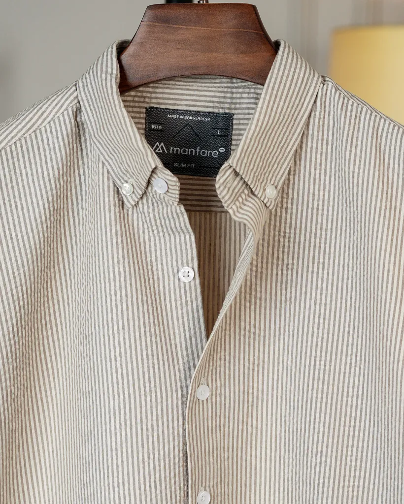 Dark beige Old Money Striped Shirt | MS-291