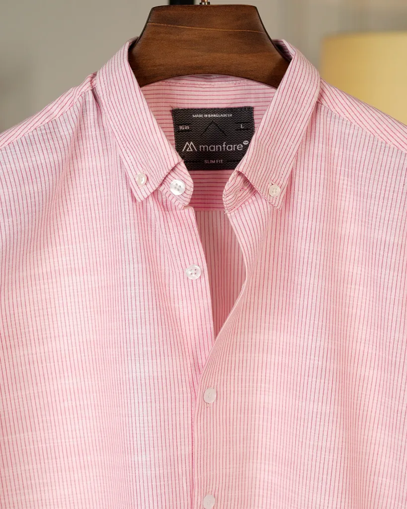 Gentle Pink Old Money Striped Shirt | MS-293