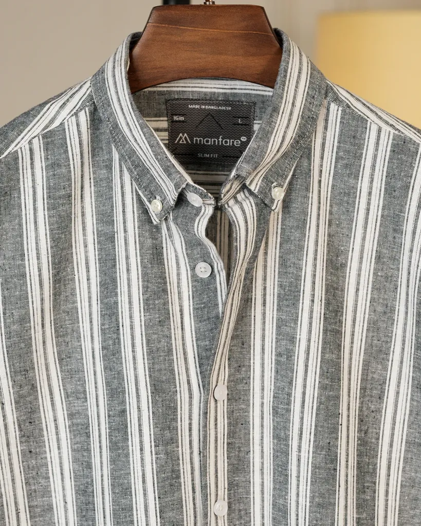 Grey and White Old Money Striped Shirt | MS-295