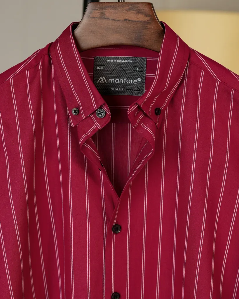 Maroon Old Money Striped Shirt | MS-297