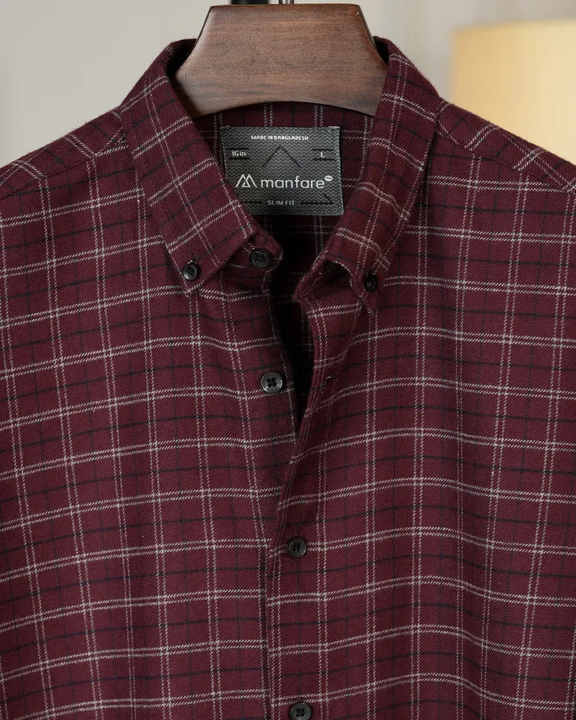 Dark Maroon Old Money Check Shirt | MS-298