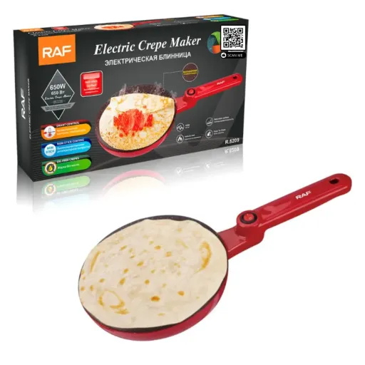 RAF Smart Control Non-stick Electric Crepe maker - Red and Black