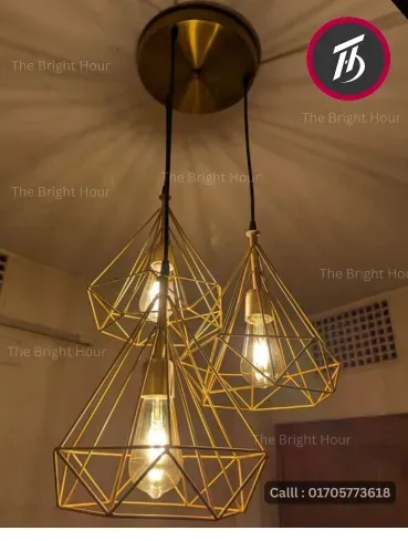 Dimond Golden Modern Geometry Lights — আপনার ঘরে আনুন স্টাইলের নতুন মাত্রা” ✨ | ডায়মন্ড গোল্ডেন ৩ সেট Hanging Light