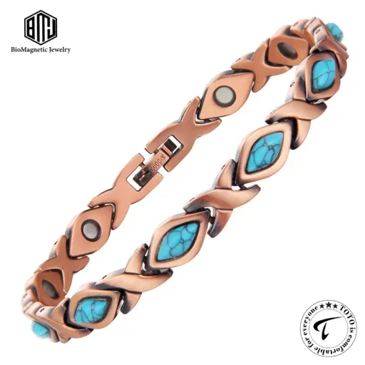 BioMagnetic CB601 99.9% Pure Copper Magnetic Chain & Link Bracelet for Women – Adjustable Luxury Geometric Design with Natural Stone