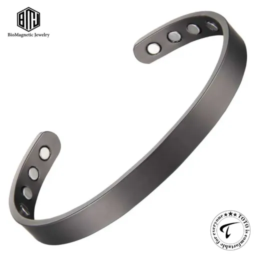BioMagnetic CBG024W8U 99.9% Pure Copper Magnetic Cuff Bangle Bracelet – Adjustable Unisex Gray Black Design with 8 Neodymium Magnets