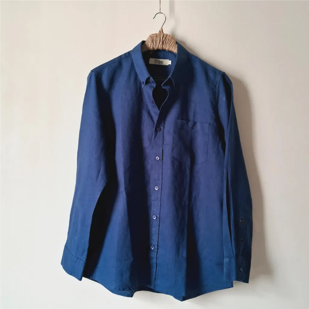 Navy Blue Premium Linen Long Sleeve Alpha Shirt