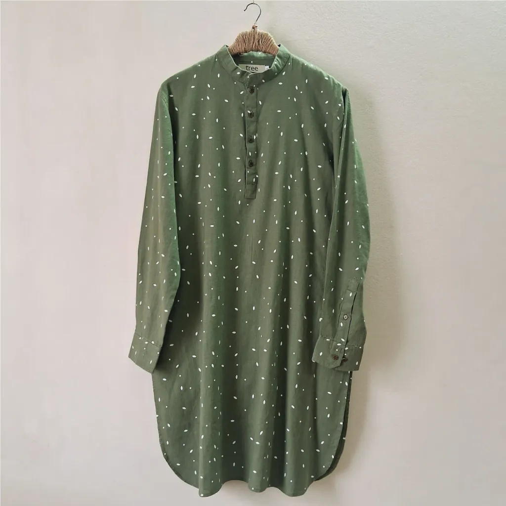 Olive Green Linen Blend Kabli Panjabi